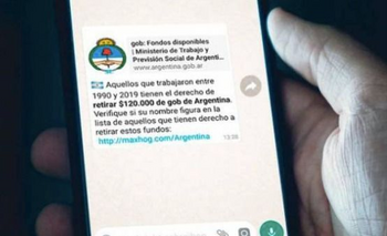 Imagen de la nota: Estafa de Whatsapp: prometen $120.000